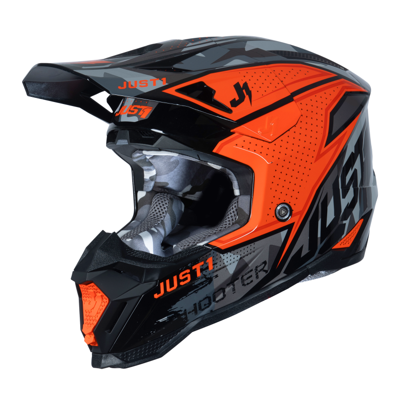 Kask MX Just1 J40 Shooter w kamuflażu/pomarańczowo-czarnym