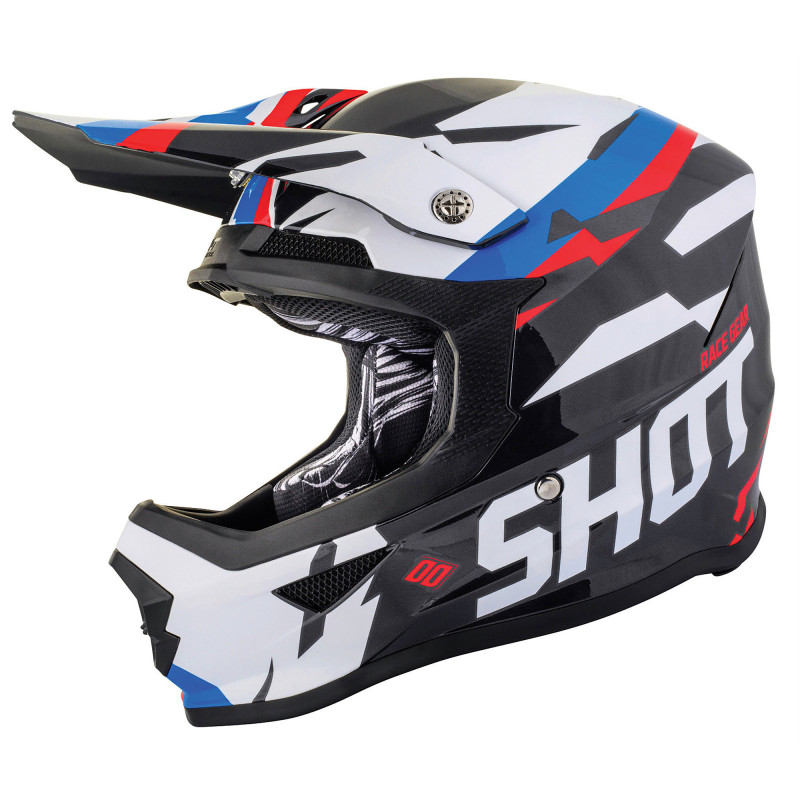 Kask MX Shot Furious Score Czarny Niebieski Czerwony Połysk