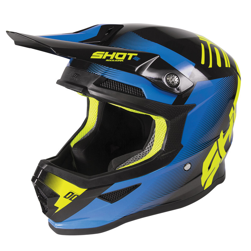 Kask MX Shot Furious dla dorosłych - Trust czarny/niebieski/neonowożółty połysk